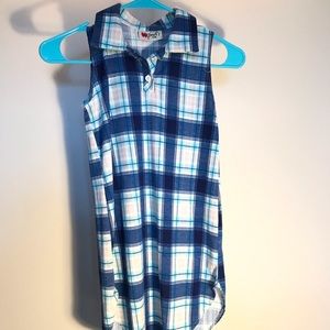 Poof Girl tunic tank top sleeveless shirt v-neck plaid blue white size 10 girls